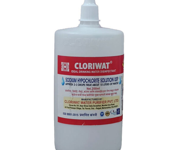 <span style="font-weight:700; font-size:19px;">Cloriwat Water Disinfectant</span><br> <span style="font-weight:500; font-size:17px;">Sodium Hypochlorite Solution</span><br><span style="font-weight:700; font-size:13px;">200 ml</span>