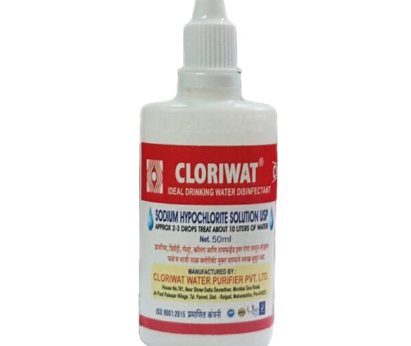 <span style="font-weight:700; font-size:19px;">Cloriwat Water Disinfectant</span><br> <span style="font-weight:500; font-size:17px;">Sodium Hypochlorite Solution</span><br><span style="font-weight:700; font-size:13px;">50 ml</span>