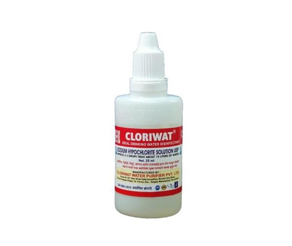 <span style="font-weight:700; font-size:19px;">Cloriwat Water Disinfectant</span><br> <span style="font-weight:500; font-size:17px;">Sodium Hypochlorite Solution</span><br><span style="font-weight:700; font-size:13px;">25 ml</span>