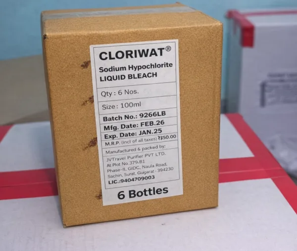 <span style="font-weight:700; font-size:18px; line-height:1.3; display:inline-block; letter-spacing:0.2px;">Cloriwat Sodium Hypochlorite Liquid Bleach <span style="display:block; font-weight:700; font-size:16px; margin-top:10px; line-height:1.3; letter-spacing:0.2px;">100 ml | Pack of 6 Bottles</span></span>